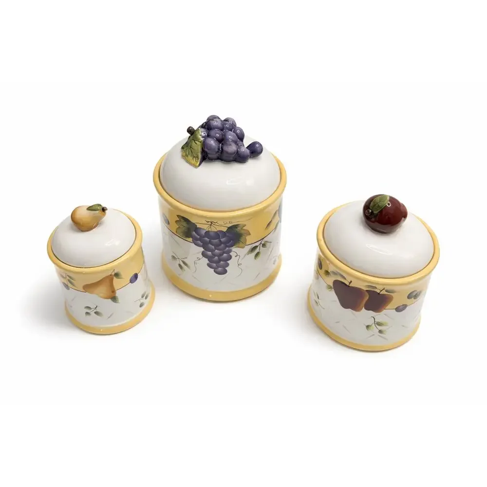 Vintage Home Interiors Sonoma Villa Handpainted Ceramic Canister - Set of 3